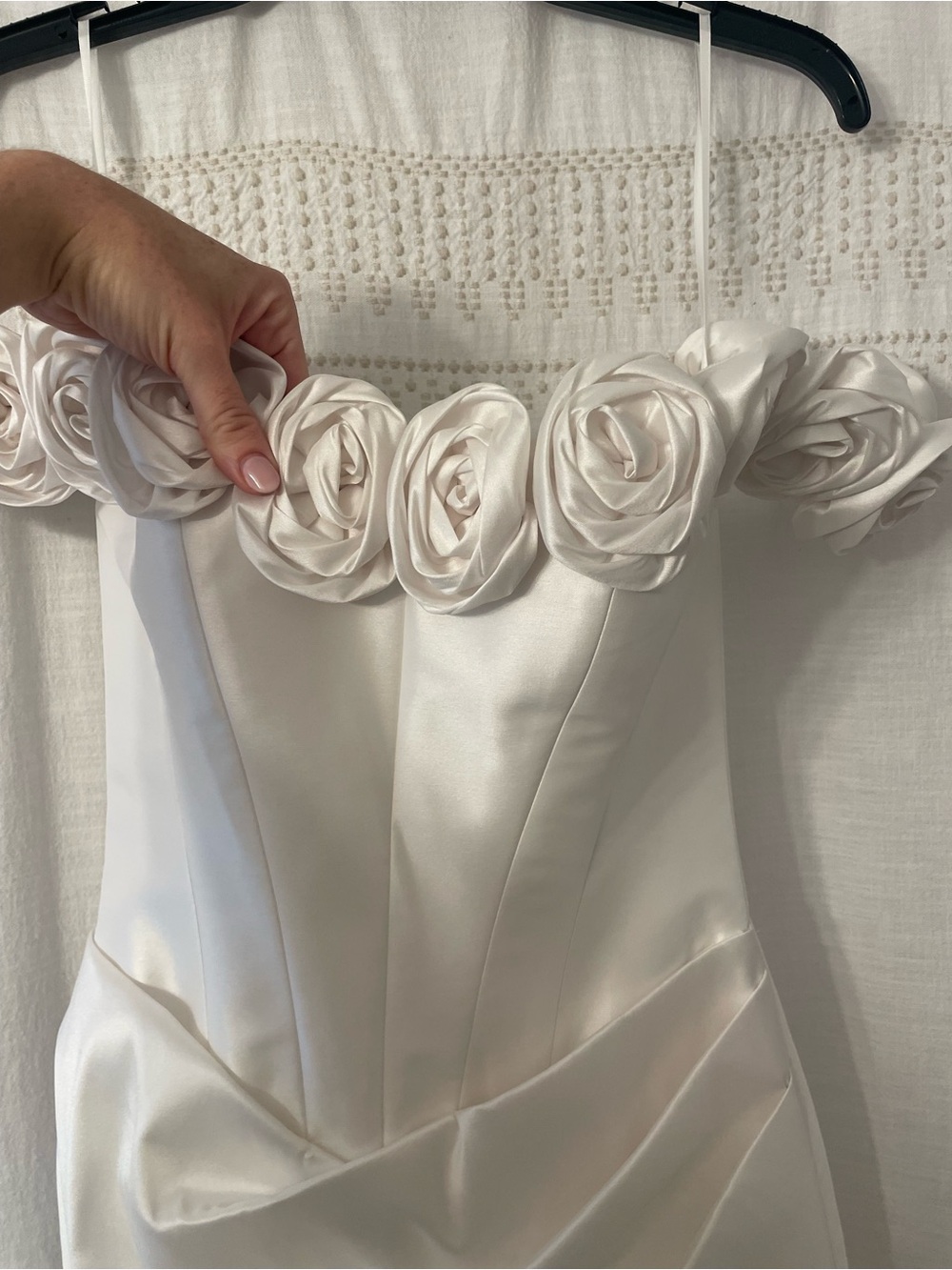 Jenny Yoo Maren Midi in Light Ivory - Satin with Rosette Trim - Picture 6 of 9